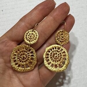 Susan Shaw Jewelry Gold Plated Lattice Filigree Round Earrings Shell Hook Dangle
